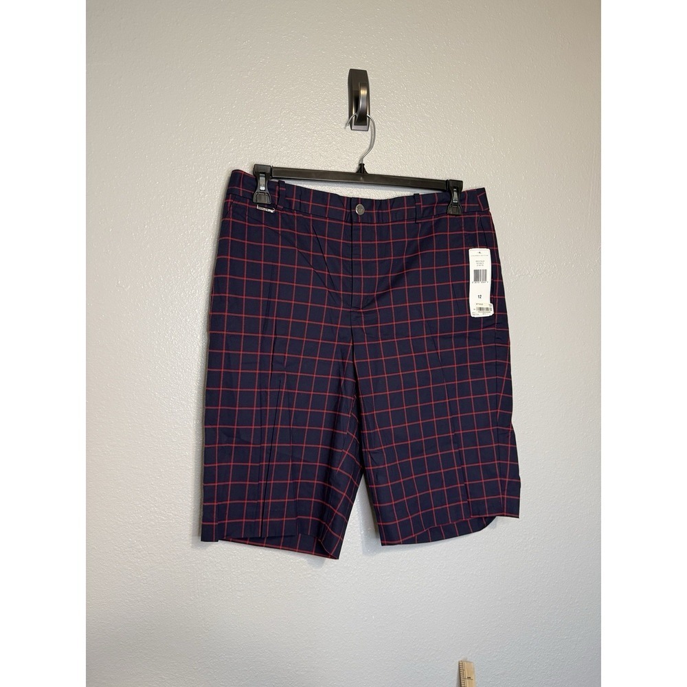 Ralph Lauren Active Shorts Womens 12 Navy Blue Plaid Cotton Golf LRL Chino‎